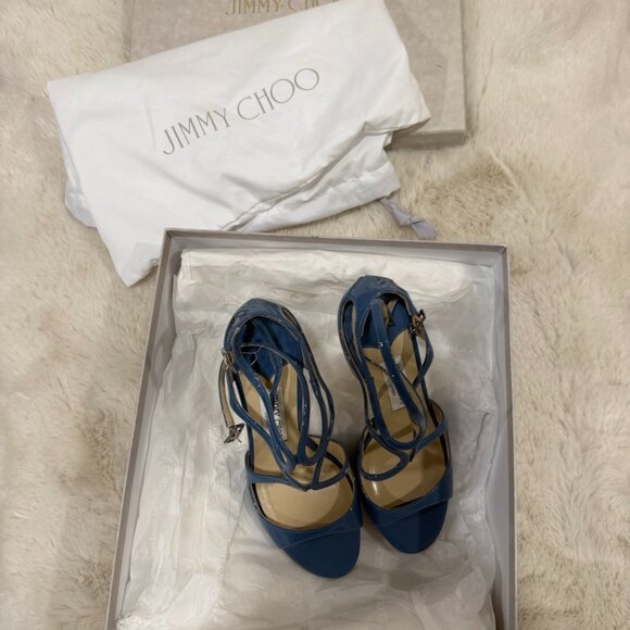 Jimmy Choo Lang Strappy Blue High Heel Sandals - Picture 3 of 6